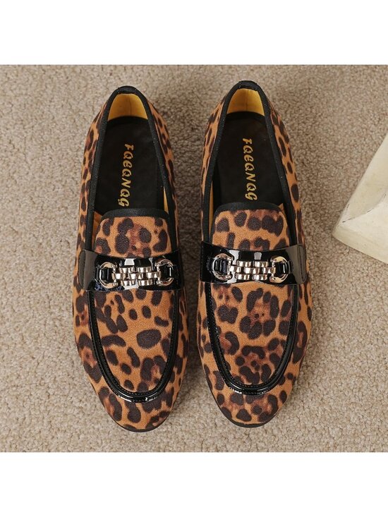 FQEQNQG Men\'s Leopard Print Velvet Loafers Penny Slip On Smoking Wedding Shoes main image 5